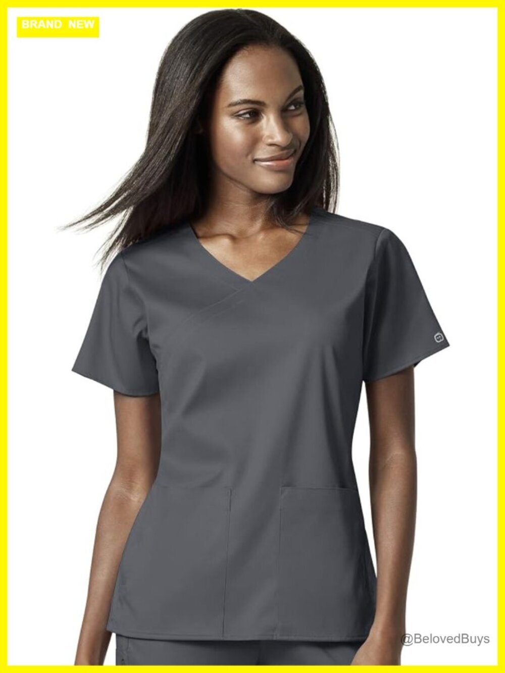 Women's 4 Pocket Wrap Scrub Top V-Neck Short Sleeve